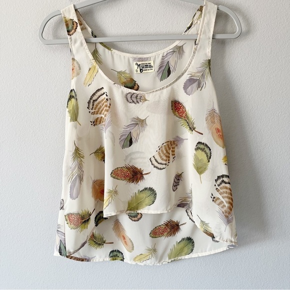Show Me Your MuMu Feather Print Sheer Tank Top Sz Small Festival Bohemian Indie - Picture 1 of 8